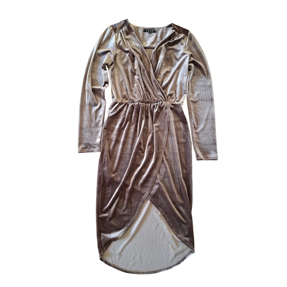 Fore Womens Taupe Velvet Long Sleeve Wrap Midi Dress DD4992FO Size M